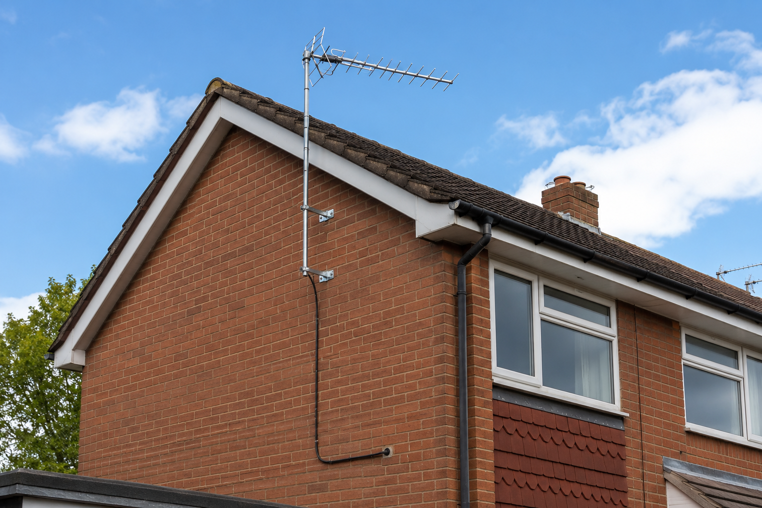 Wall mounted TV aerial on a Birmingham house