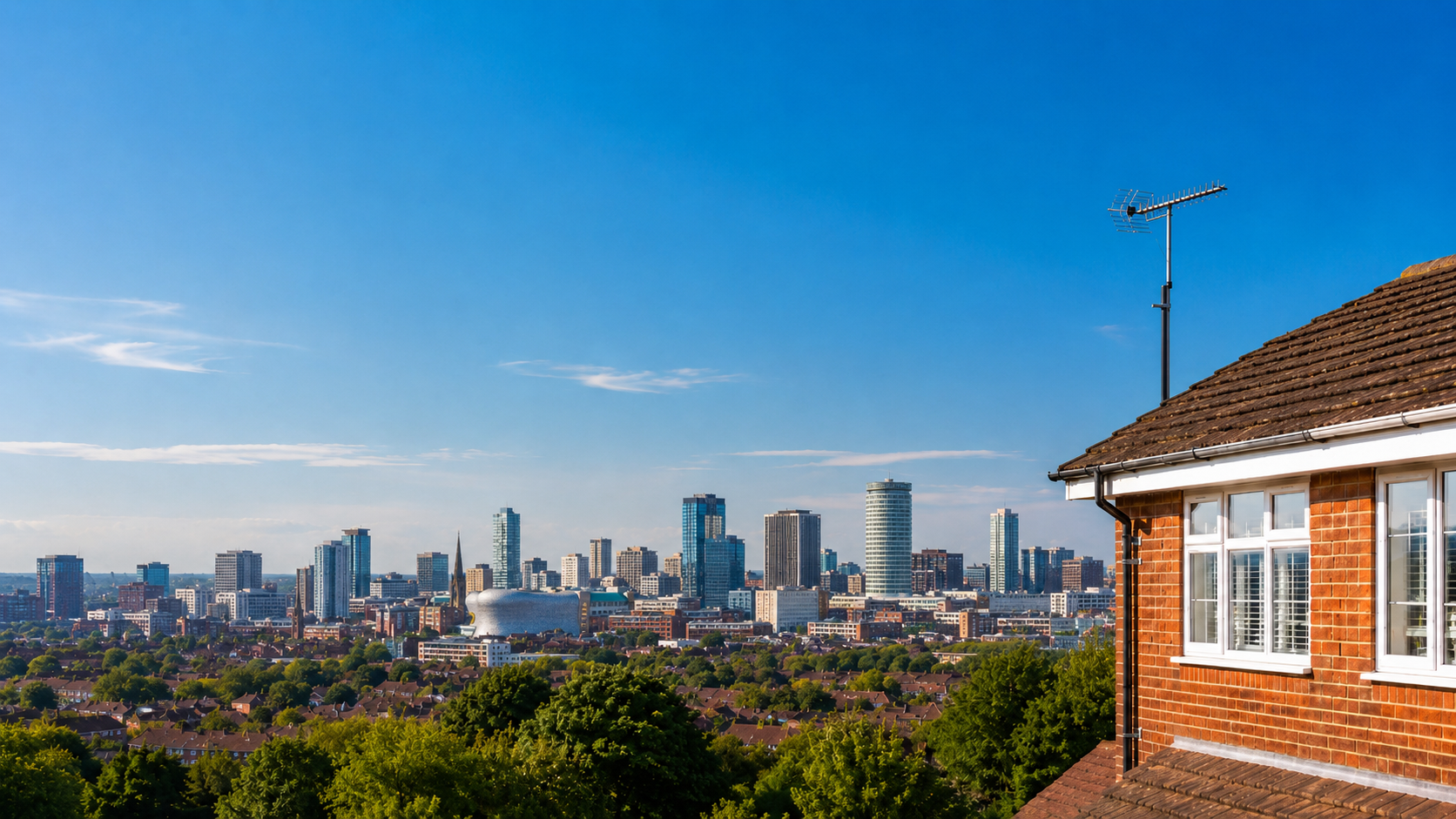 Birmingham skyline with a rooftop TV aerial